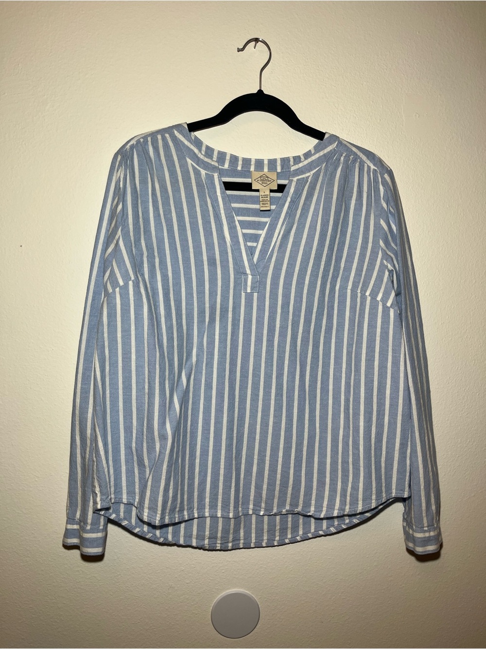 St. John's Bay Blue and White Vertical Stripe V-Neck Women’s Blouse
